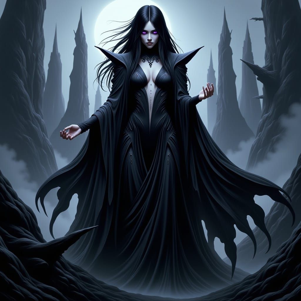 Stunning Demon Lord in Eerie Biomechanical Darkness