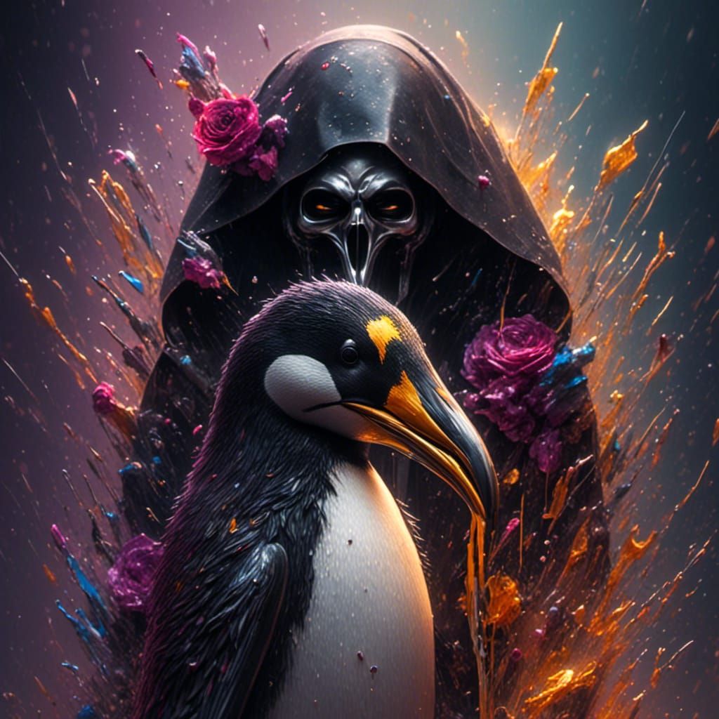 Grim Reaper and Penguin Friend: Hyperrealistic Concept Art