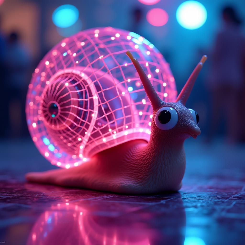 Neon Disco Snail on Dance Floor