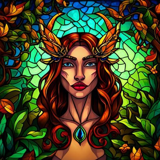 Forest Woman in Stained Glass