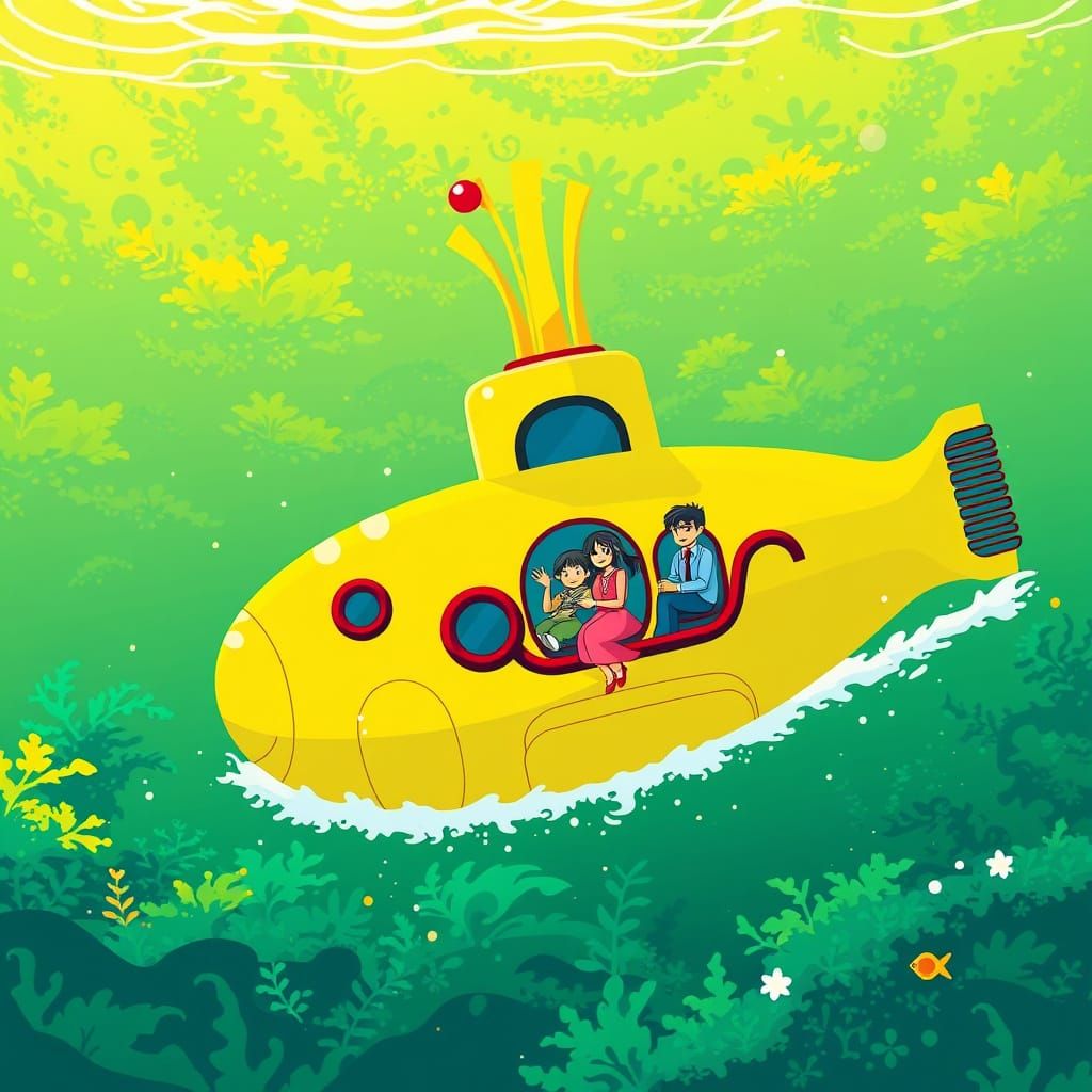 Yellow Submarine Underwater Adventure in 80s Anime Style