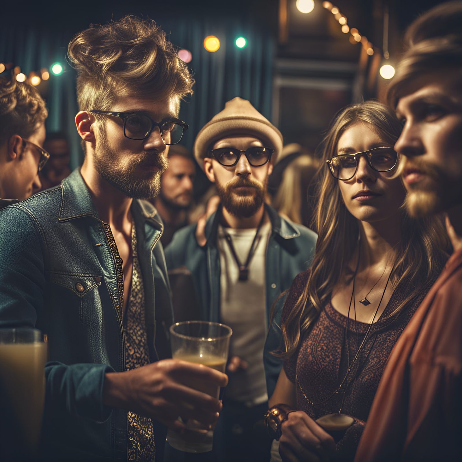 Hipsters at a Party in Hyperrealistic Style