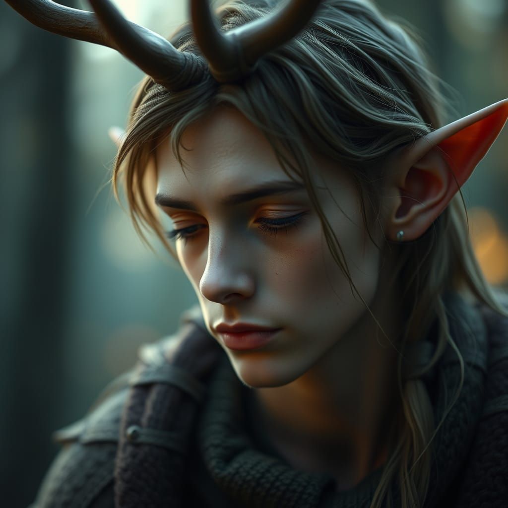 Serene Elf in Photorealistic Forest Scene