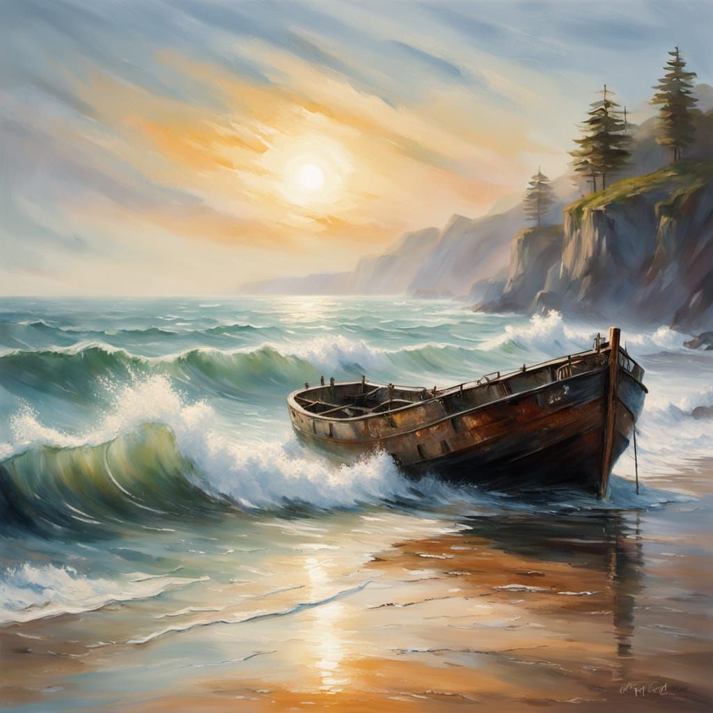 Shipwreck Amidst Serene Beachscape