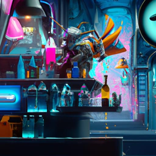 Detailed Cyborg Bartender Splash Art in Unreal Engine