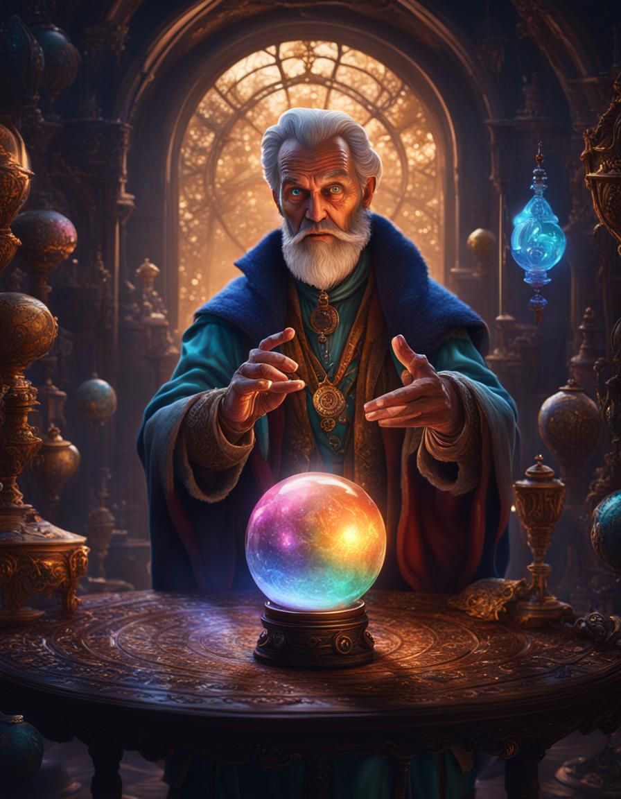 Colorful Storyteller with Crystal Ball: Fantasy Art