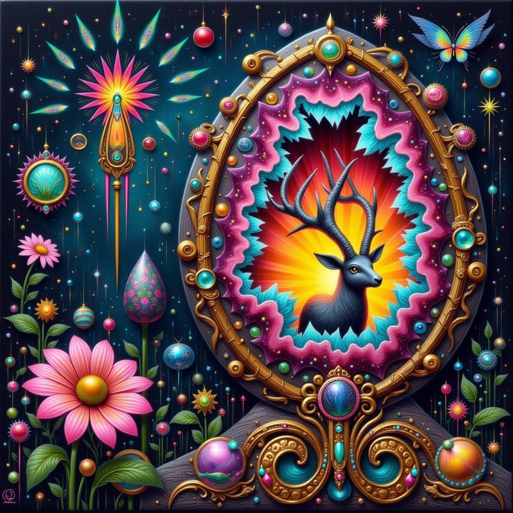 Ethereal Fae Realm with Rhodolite Geode and Ibex