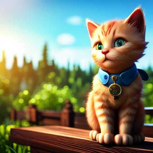 Red Kitten on Fence: 3D Game Cinematic Graphics