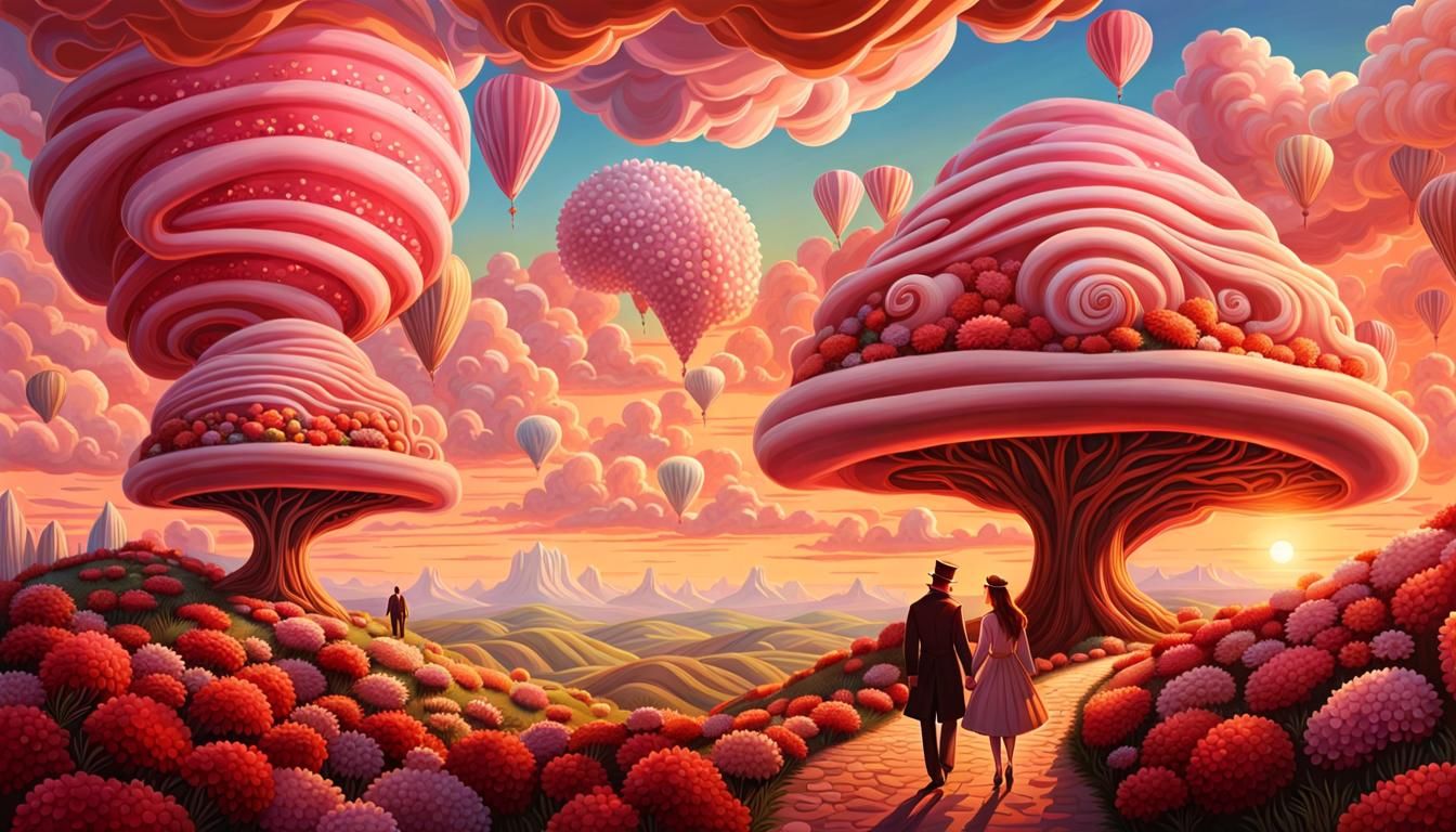Steampunk Couple in a Candy Land Landscape