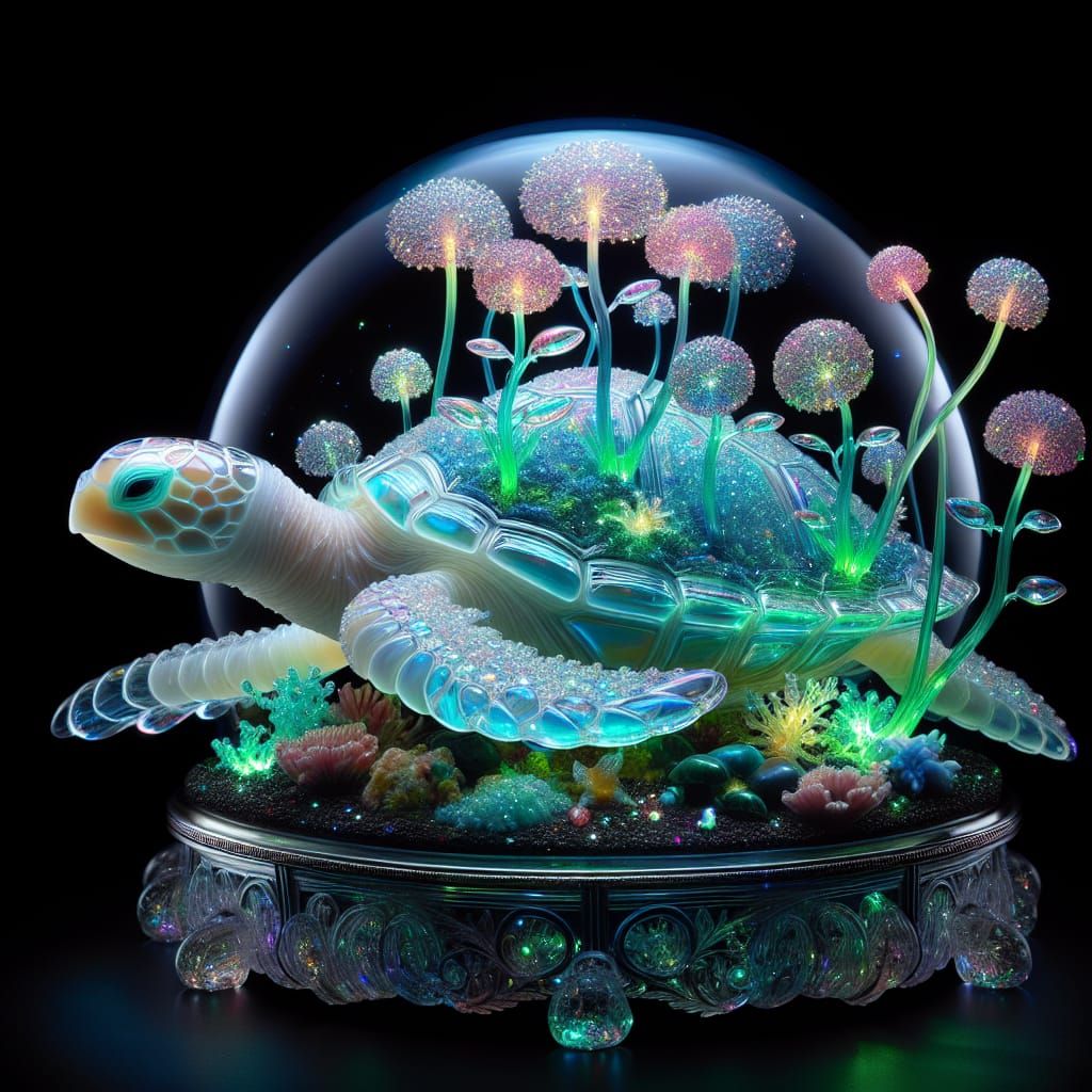 Bioluminescent Garden Turtle Glass Sculpture