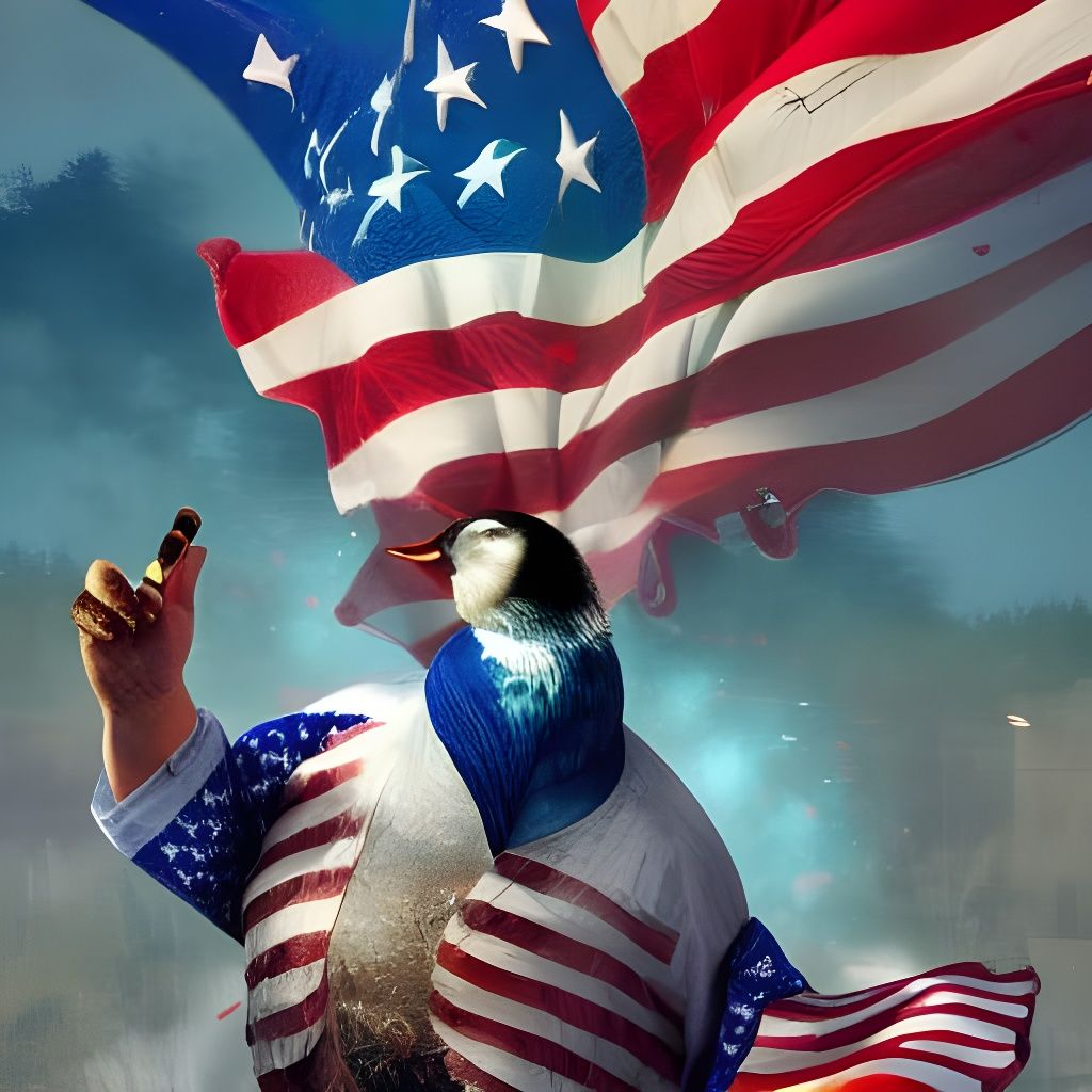 Patriotic Goose in American Flag as Fantasy Art