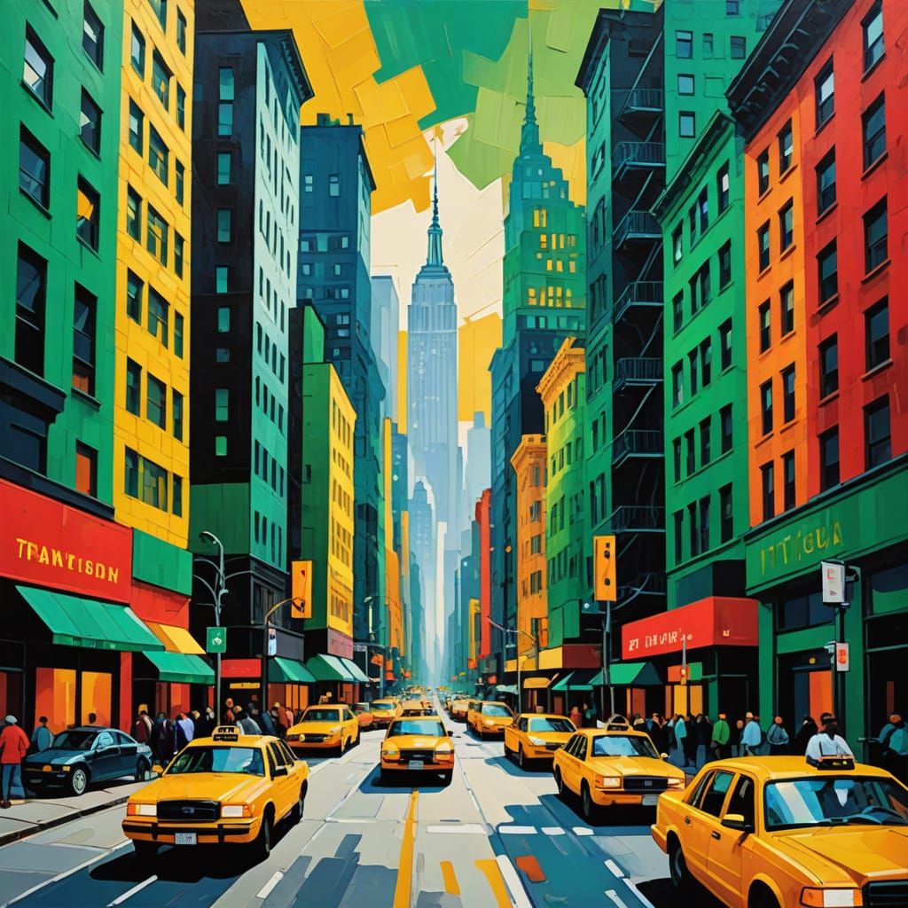 Vibrant New York Cityscape in Pop Art Cubism Style