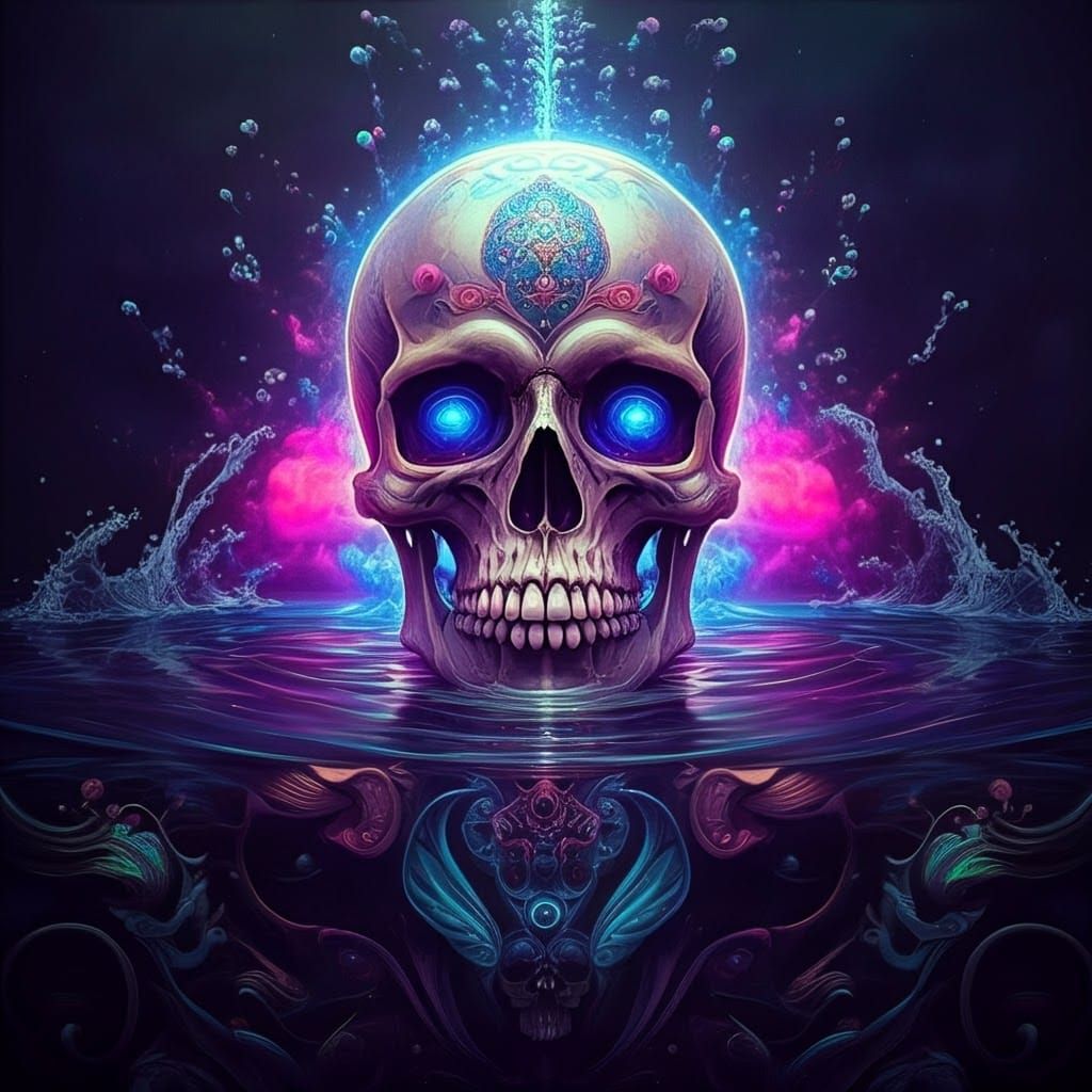 Psychedelic Skull Explosion in Digital Art Style