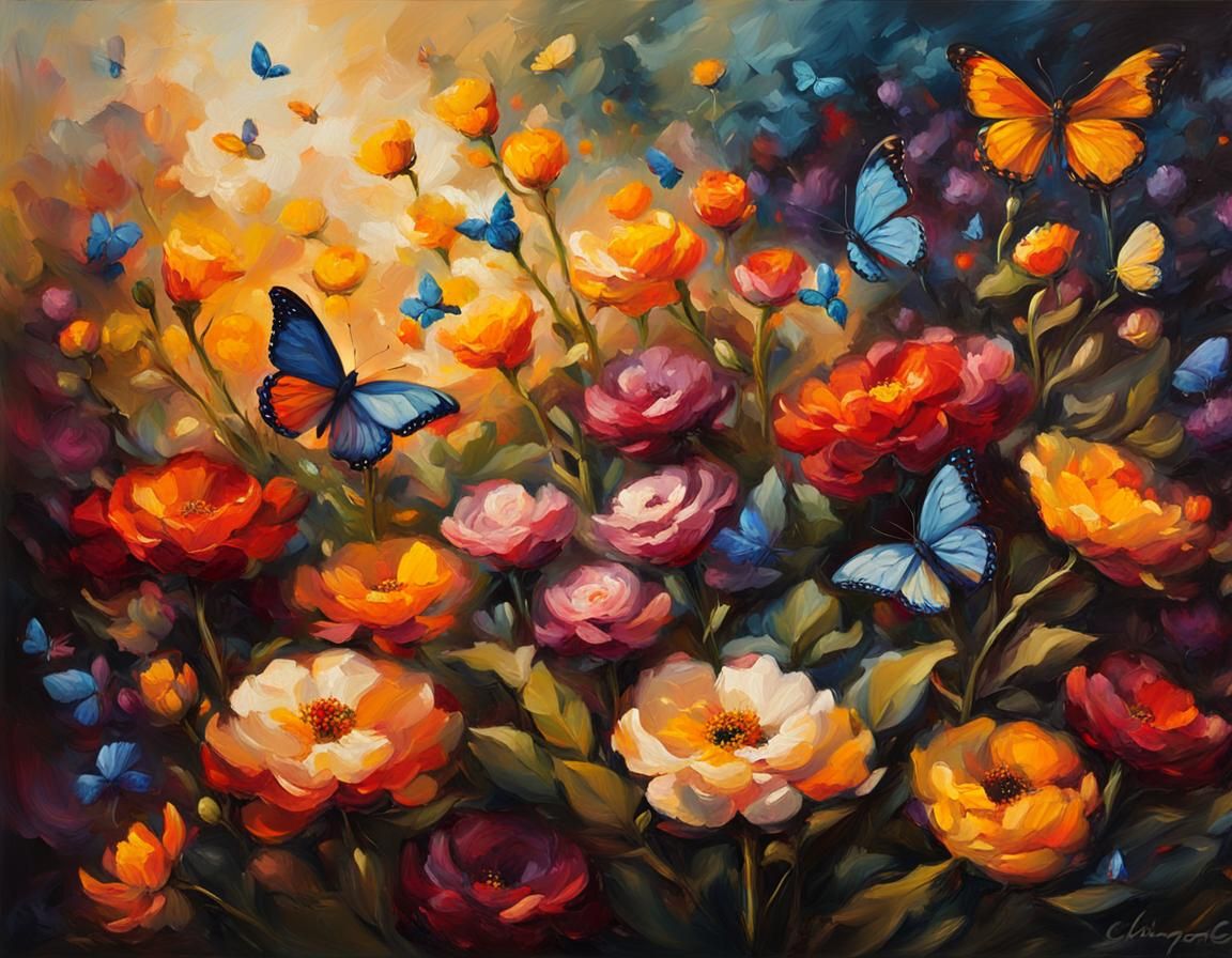 Tenebrism Painting of a Flower Garden