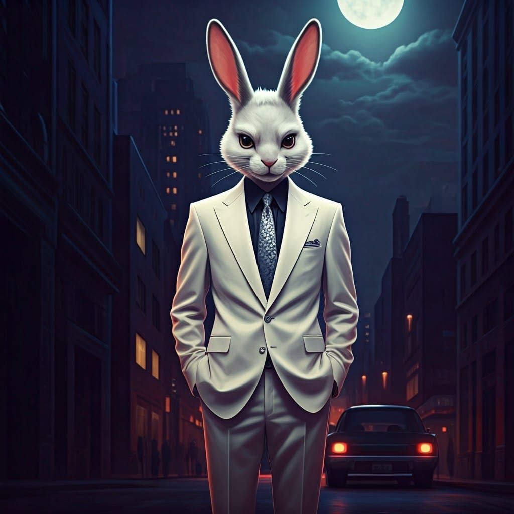 Rabbit King of the City Streets in Neon Noir Style