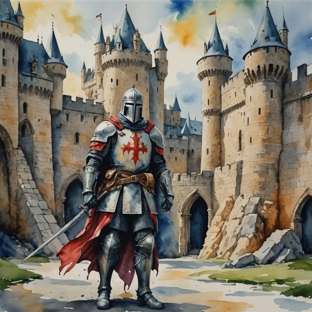 Crusader In Front Of The Castle