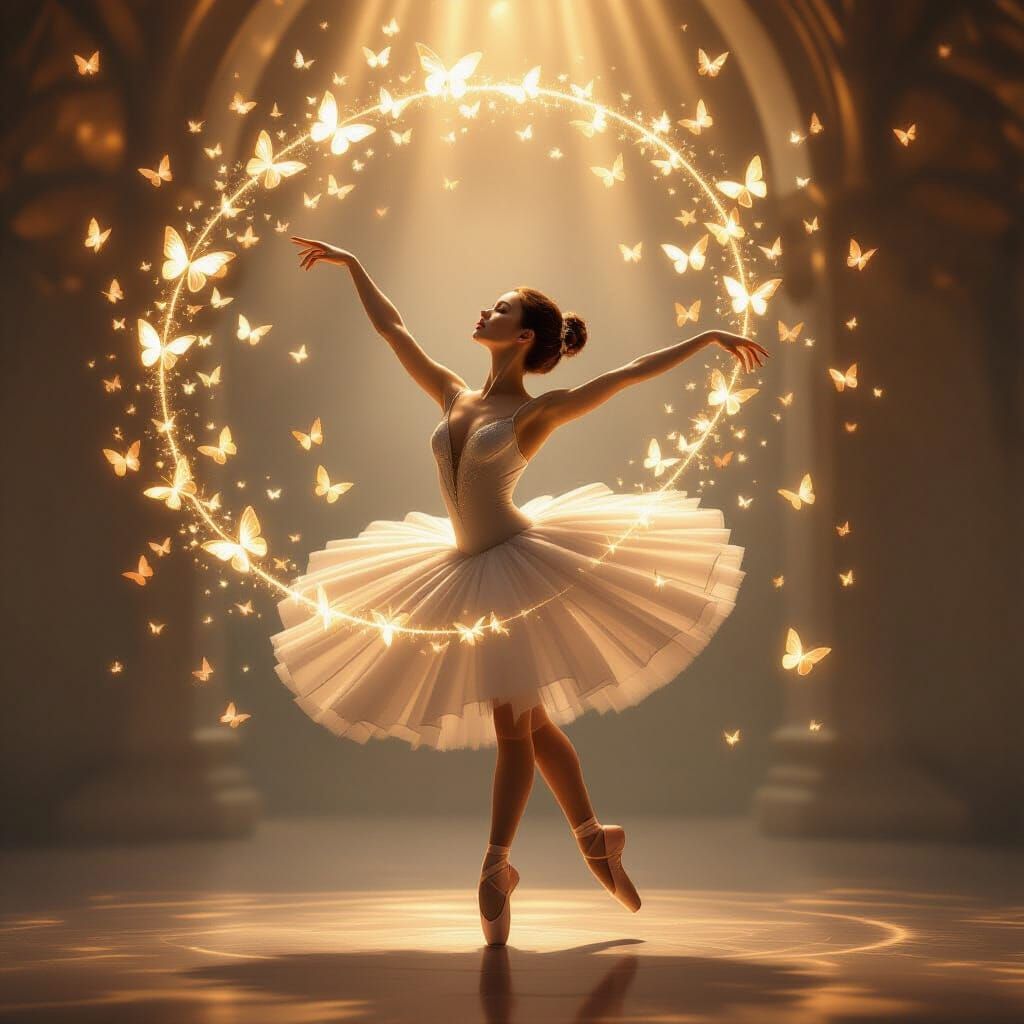 Ballerina Dancing with Butterflies in Enchanted Light