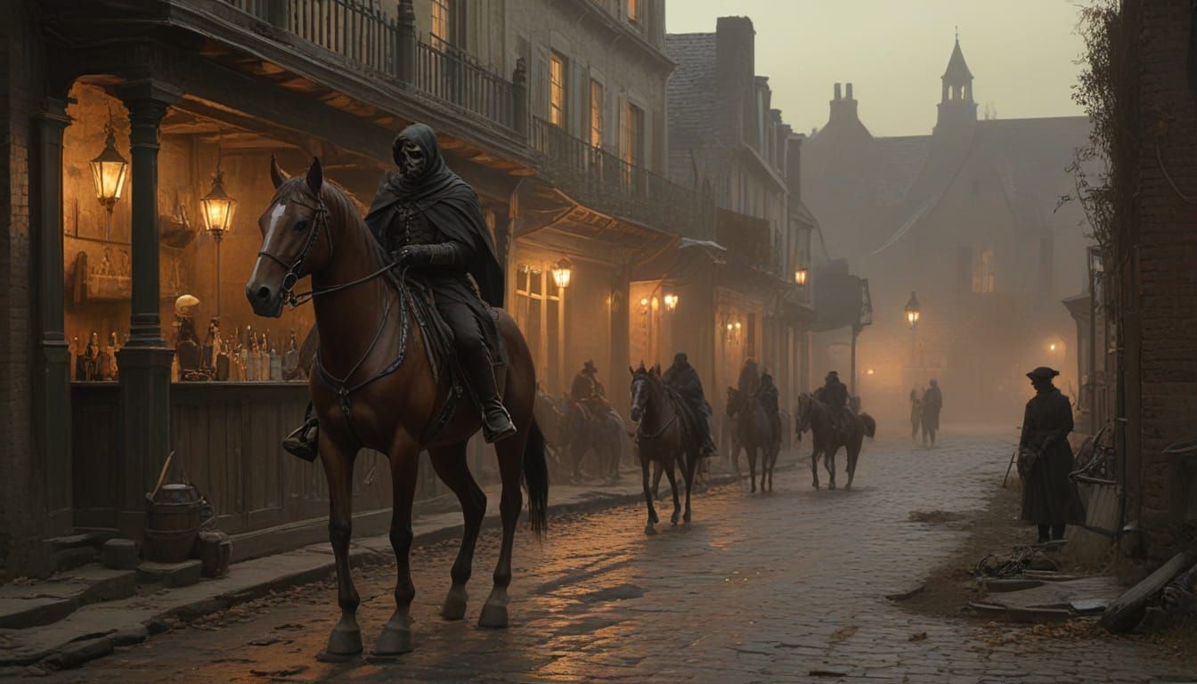 Four Horsemen in Impressionist Style at Sunset