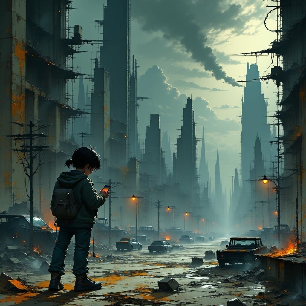 Post-Apocalyptic Metropolis in a Dark, Ominous Cyberpunk Sty...