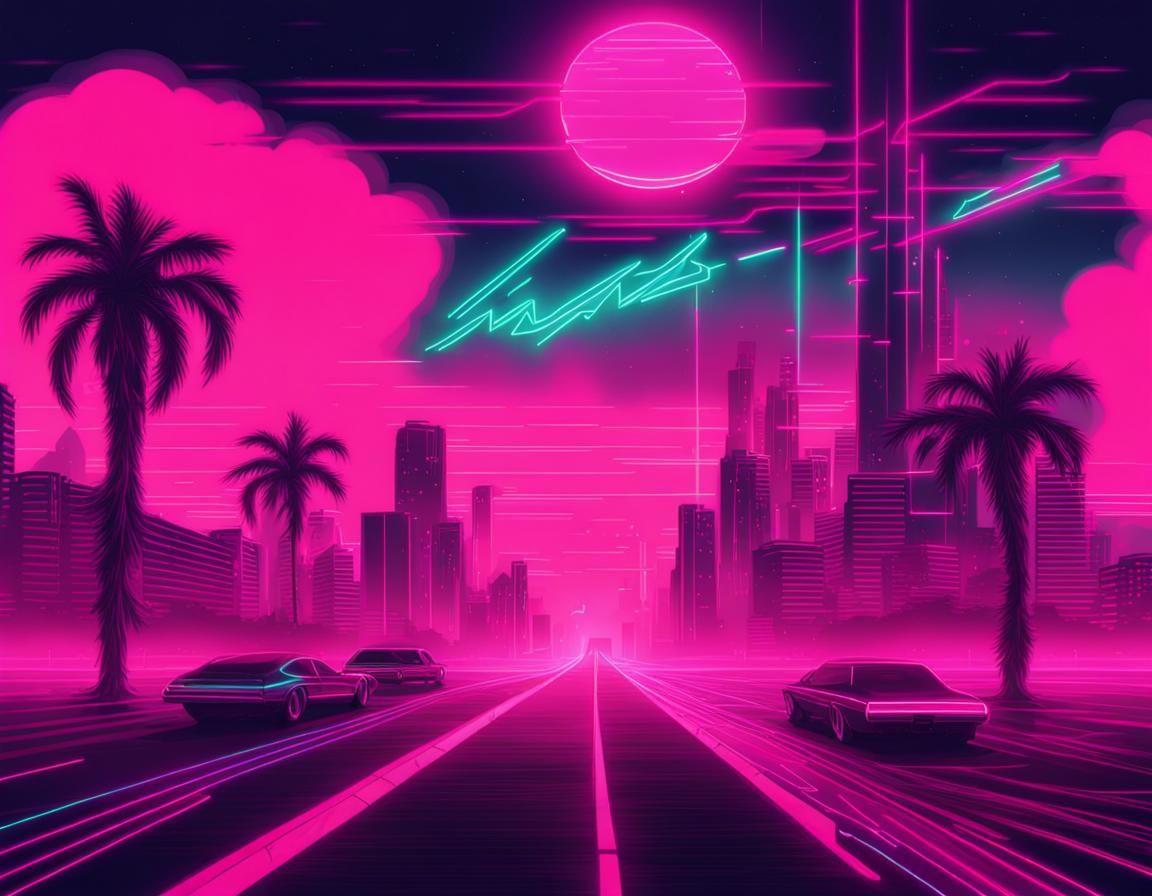 Neon Synthwave Ghosts in Retro Style