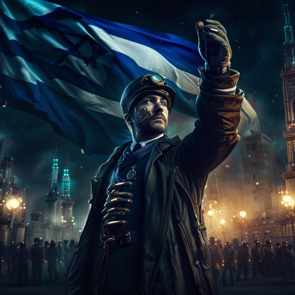 Steampunk Protest Against Dictatorship with Israeli Flag