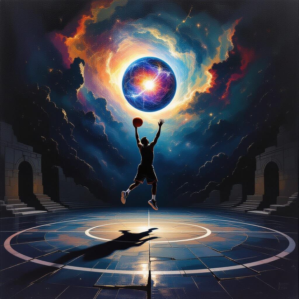Celestial Basketball Player on Nebula Court