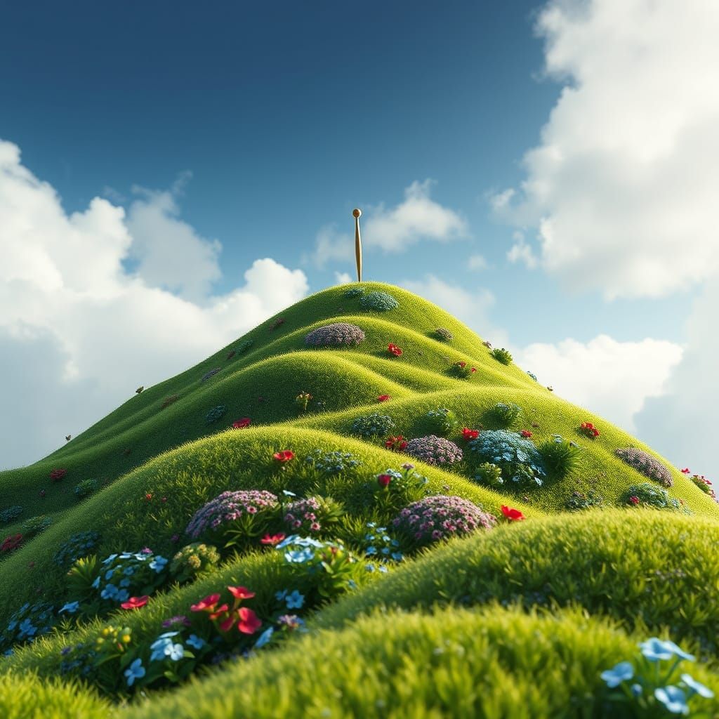 Giant Needle Sewing Mountain Dress, Fantasy Art