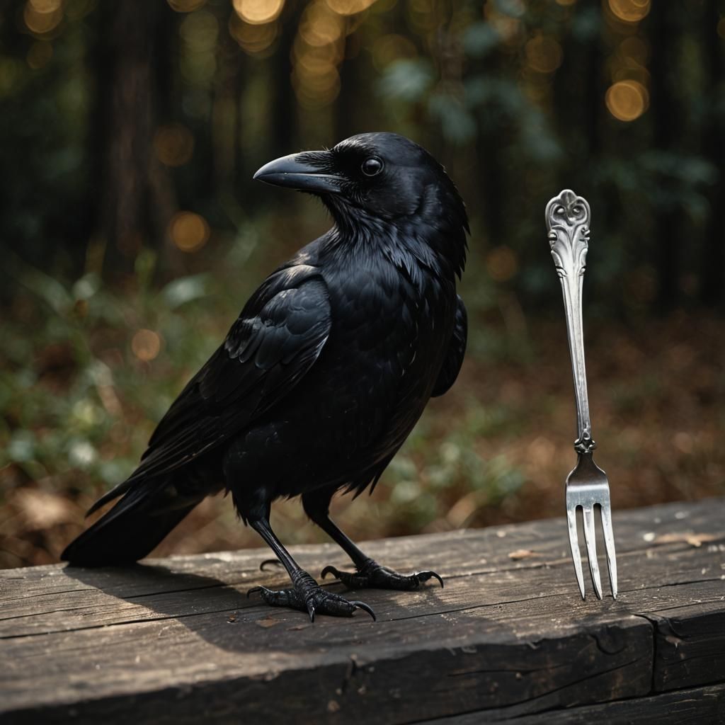 Crow Holding Silver Fork in Dark Academia Style