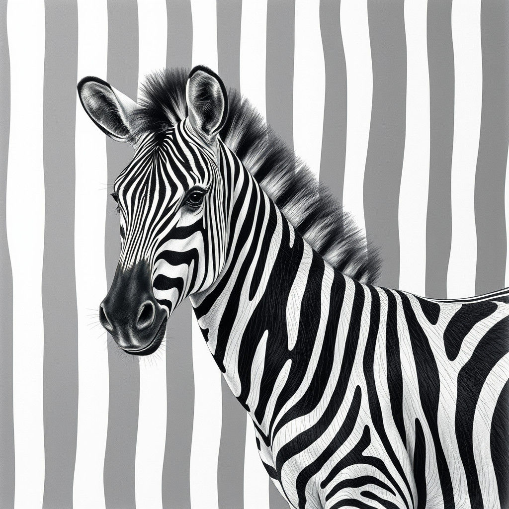 Zebra Camouflage in Art Nouveau Pencil Sketch