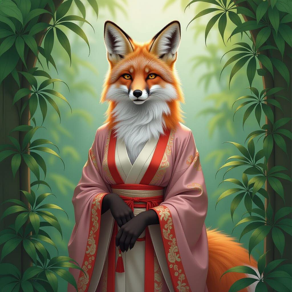 Fox Goddess in Oil Painting Style