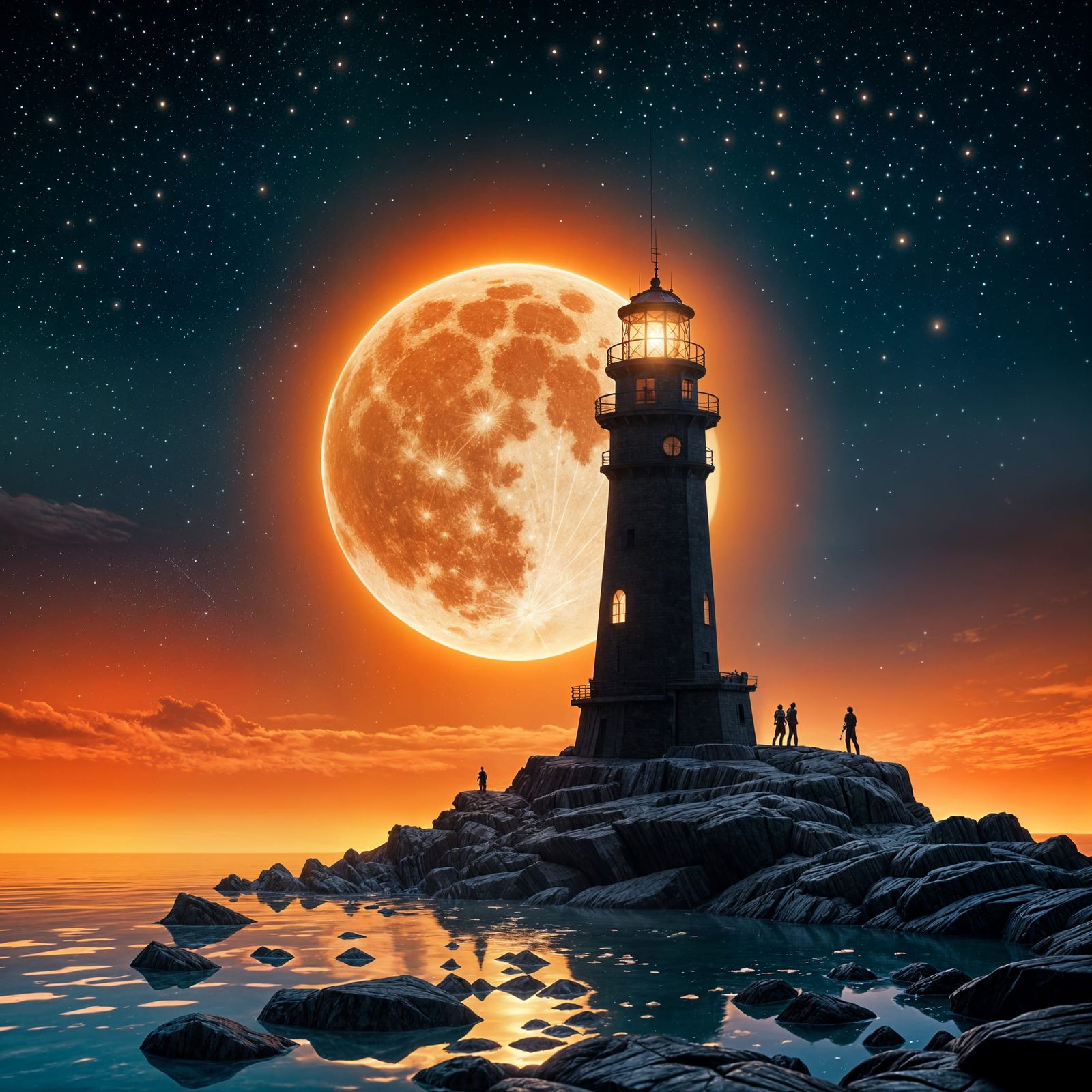 Lighthouse Silhouette Under Epic Sunset