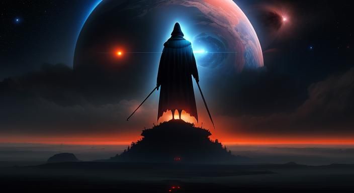 Grim Reaper Oversees Galaxy in Hyperrealism Style