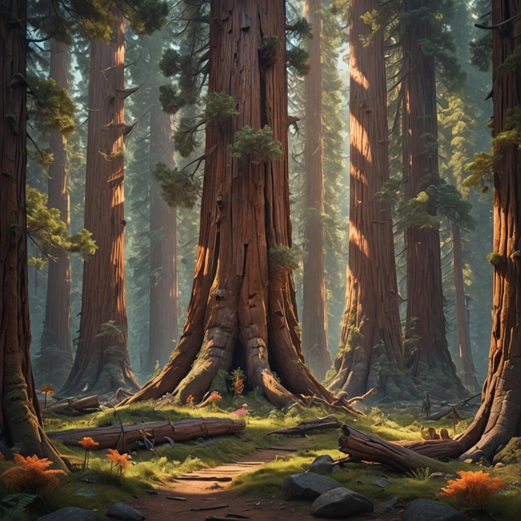 Enchanted Sequoia Celebration: A Fantasy Concept Art