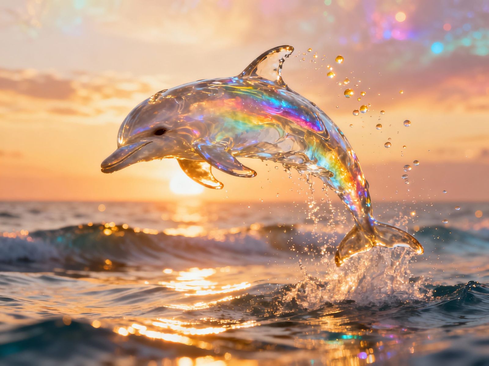 Dolphin Leaping From Water at Sunset