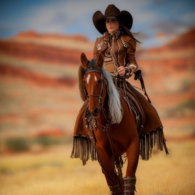 Cowgirl on Horseback in the Old West
