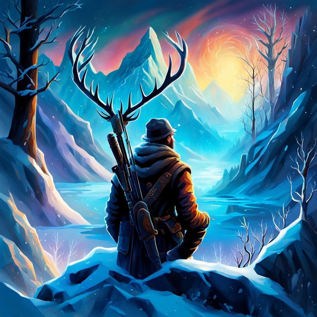 Hunter Views Frozen Souls: Vibrant Fantasy Art