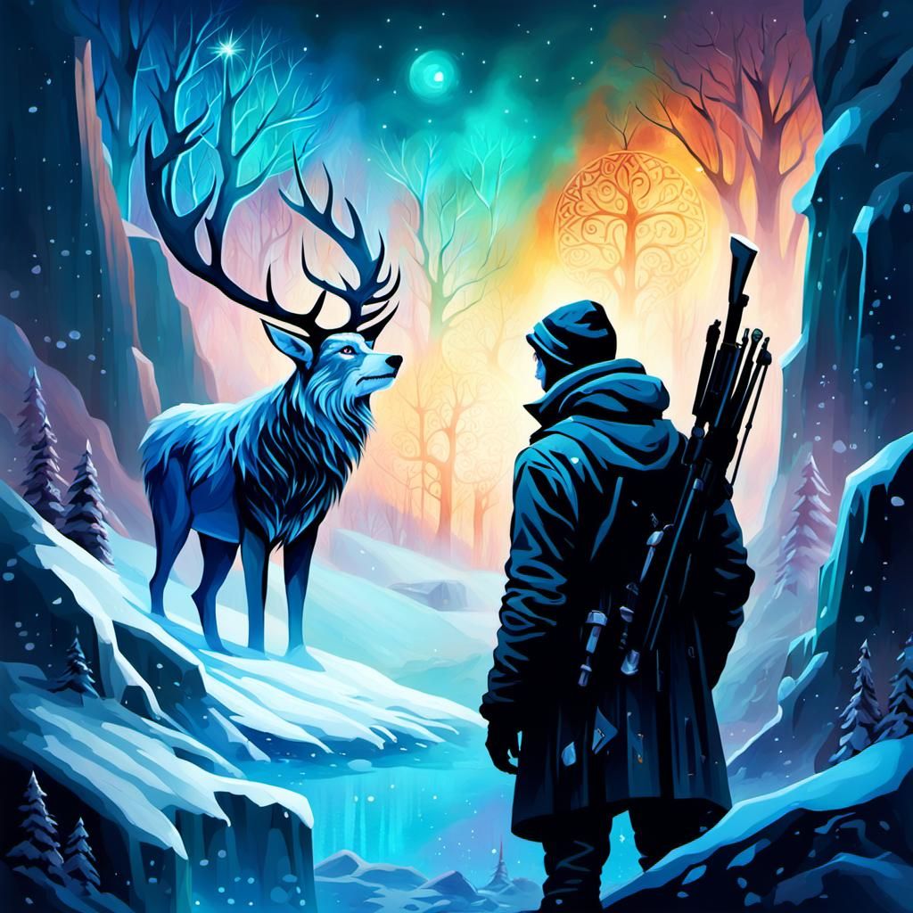 Hunter in Frozen Time: A Surreal Fantasy Art Piece