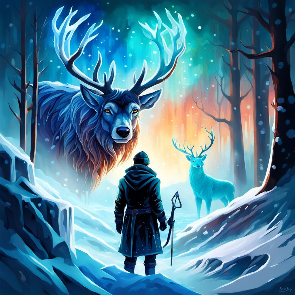 Hunter in Icy Realm of Souls: A Digital Painting