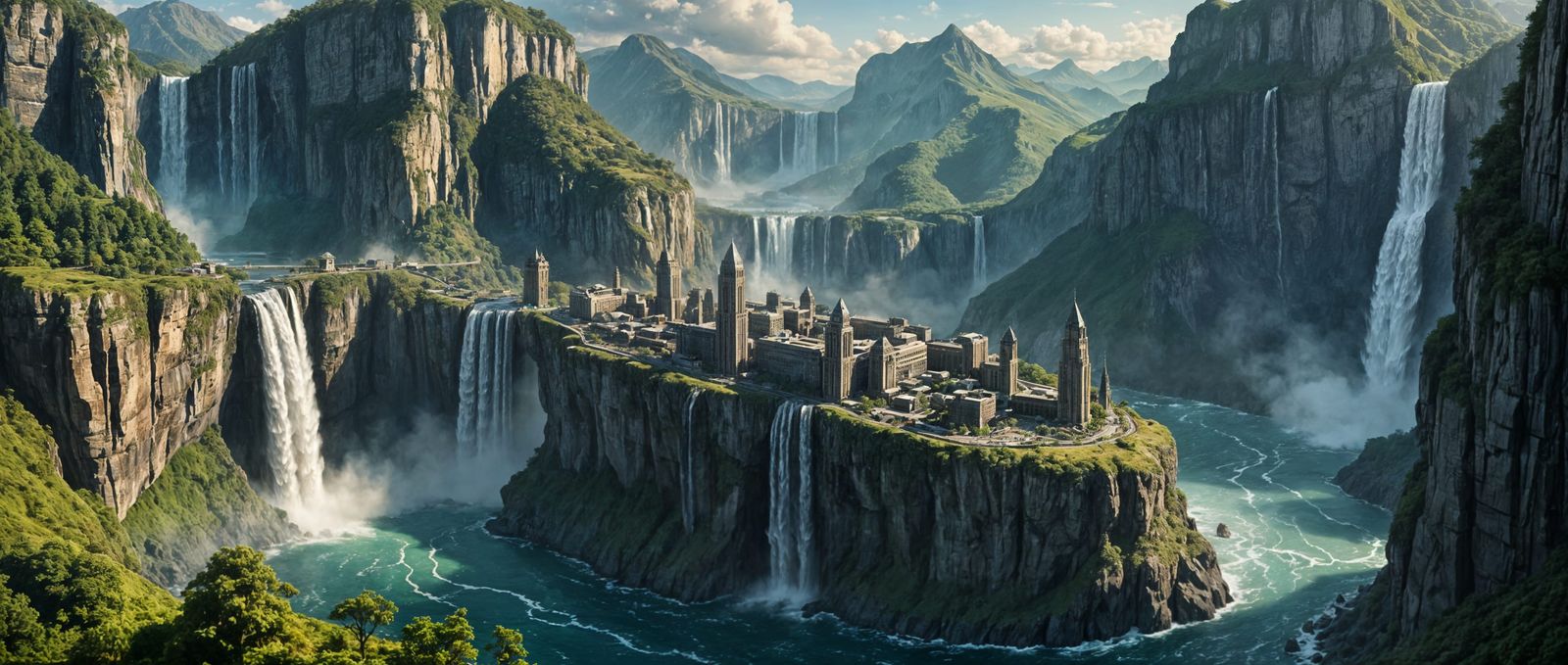 Metropolis on Cliff Edge: Expressionist Airbrush Panorama