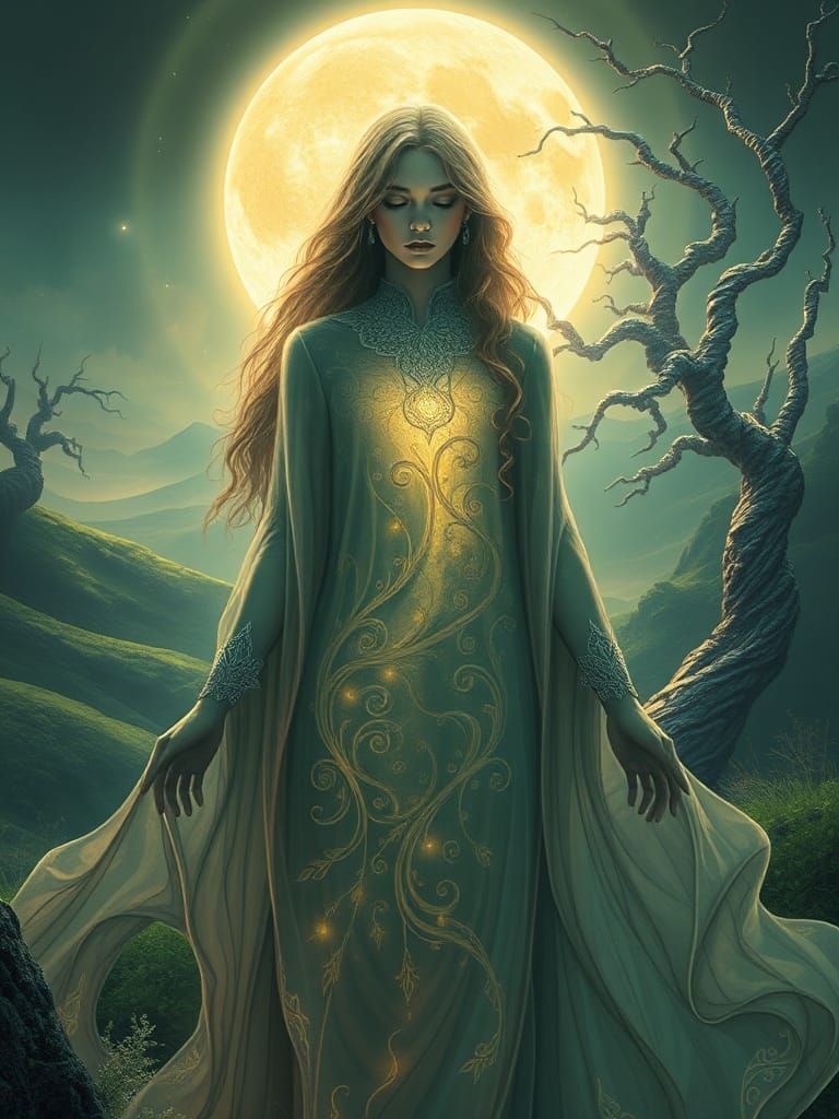 Ethereal Woman with Glowing Aura in Dreamscape