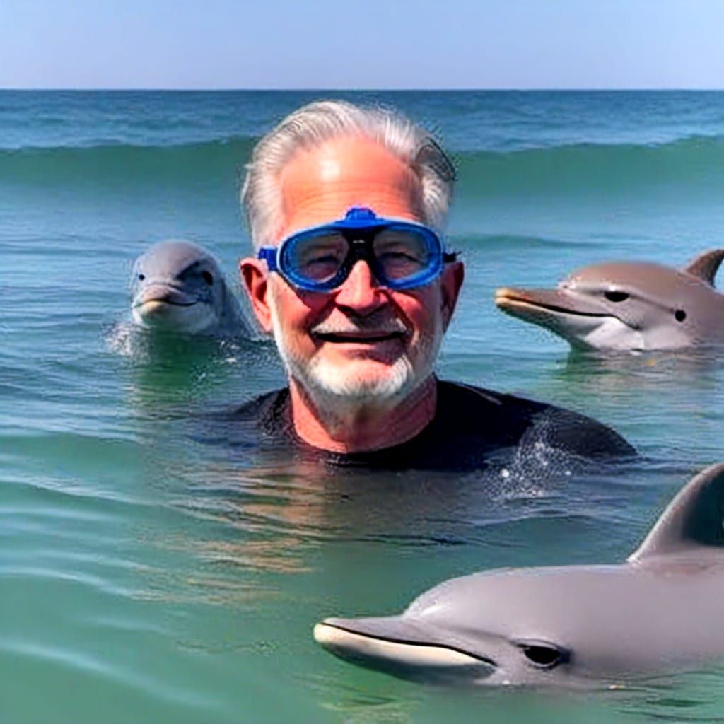 Swimmer's Joy: Dolphins in Wavy Ocean
