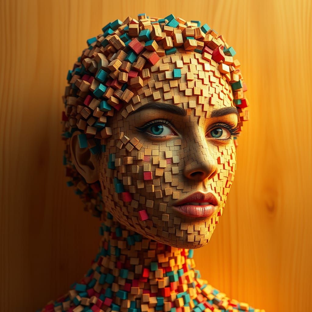 Stunning Wooden Portrait of a Beautiful Woman's Face