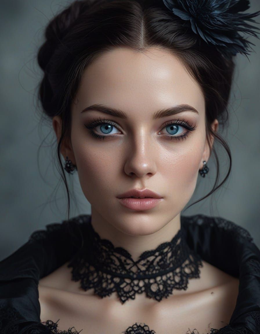 Elegant Gothic Portrait of Freckled Girl in 8K