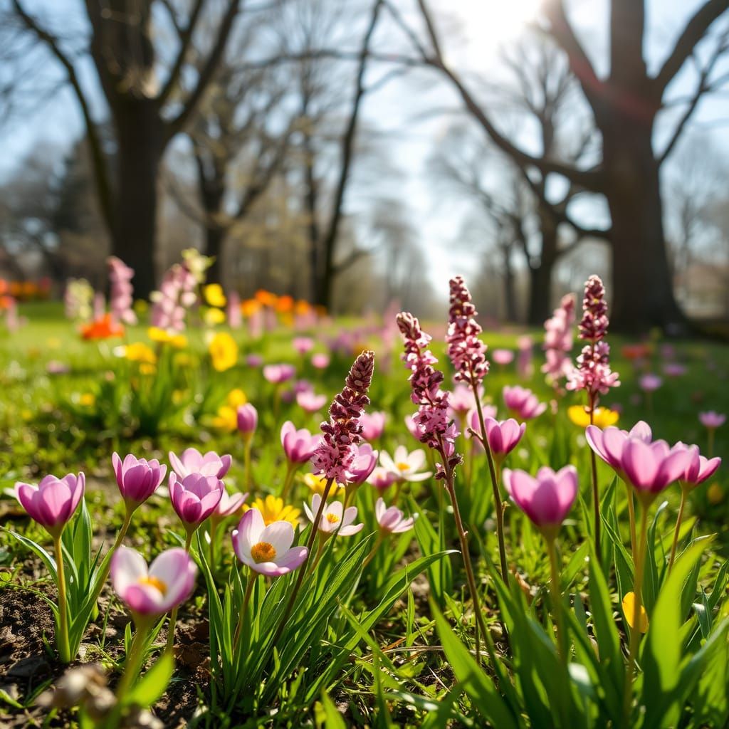 Vibrant Spring Blooms in a Peaceful Scene