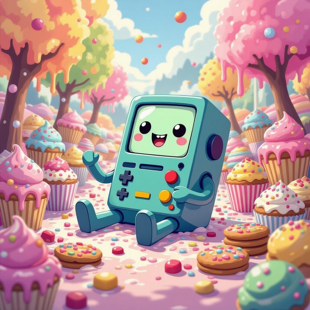 BMO in a Whimsical World of Sweets, Digital Painting Style