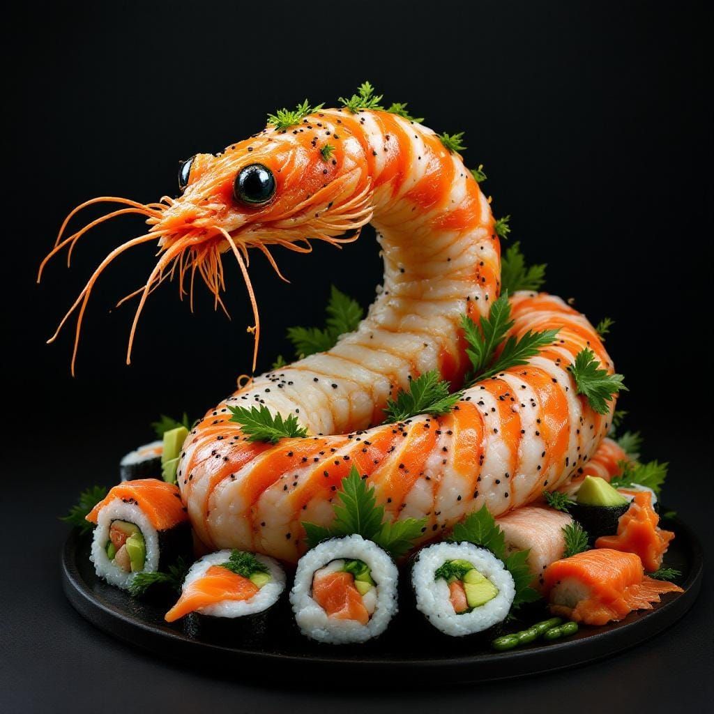 "Sushi Serpent: Made Out of Rice, Prawns and Salmon"