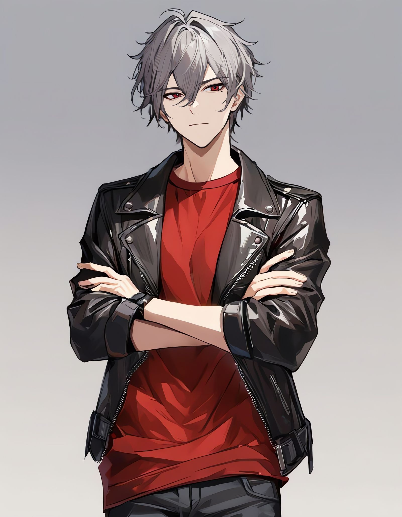 Expressionless Bishounen in Black Leather Jacket