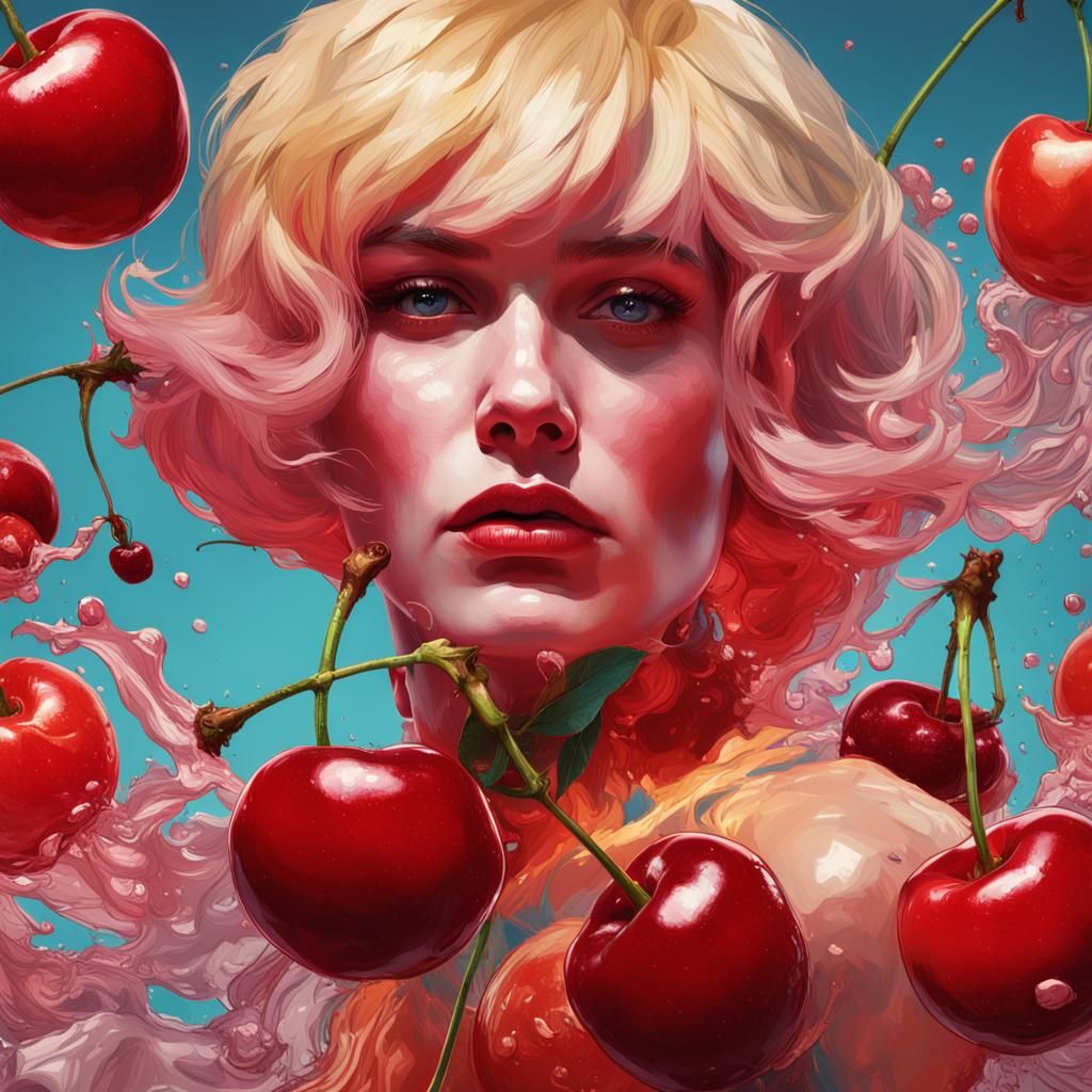 Giant Red Cherry in Pop Art Style