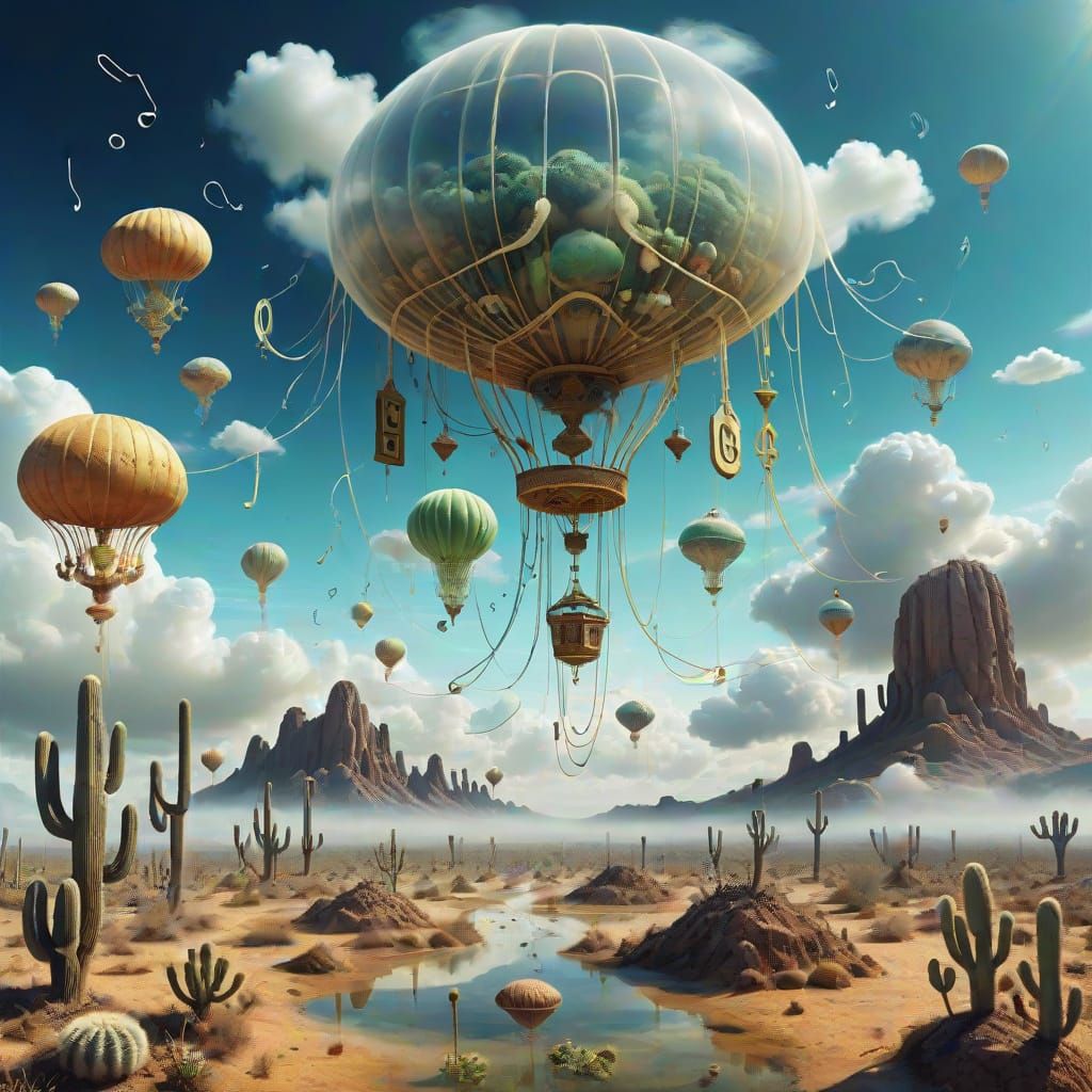 Surreal Alien Landscape with Vibrant Elements and Ancient Or...
