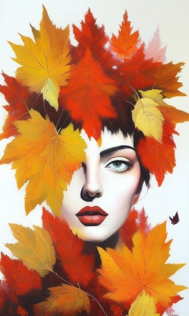 Autumn Goddess Portrait in Impasto Acrylic Style